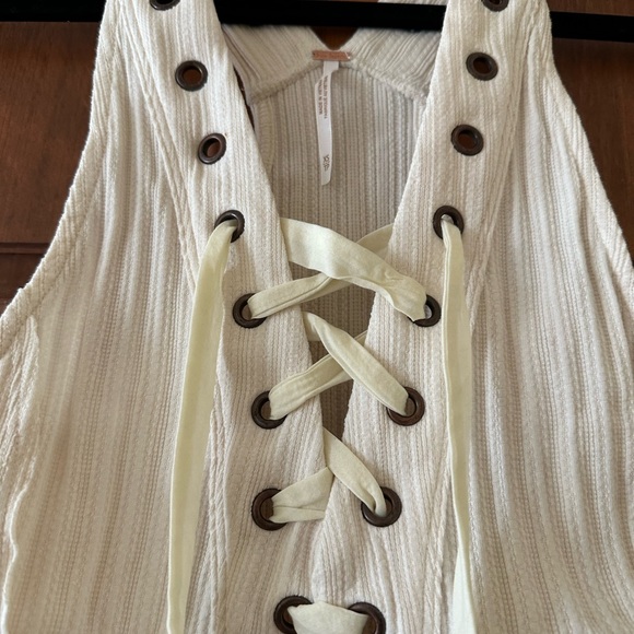 NWT FP ivory pointelle lace-up tank - Picture 2 of 5